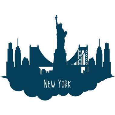 New York şehir mimarisi retro vektör çizimi, Skyline şehir silueti, gökdelen, düz tasarım