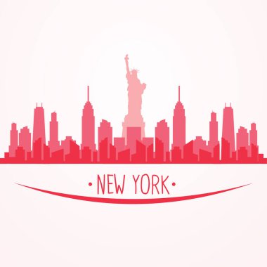 Binalar, kuleler, vektör illüstrasyonlarıyla New York şehrinin doğrusal silueti