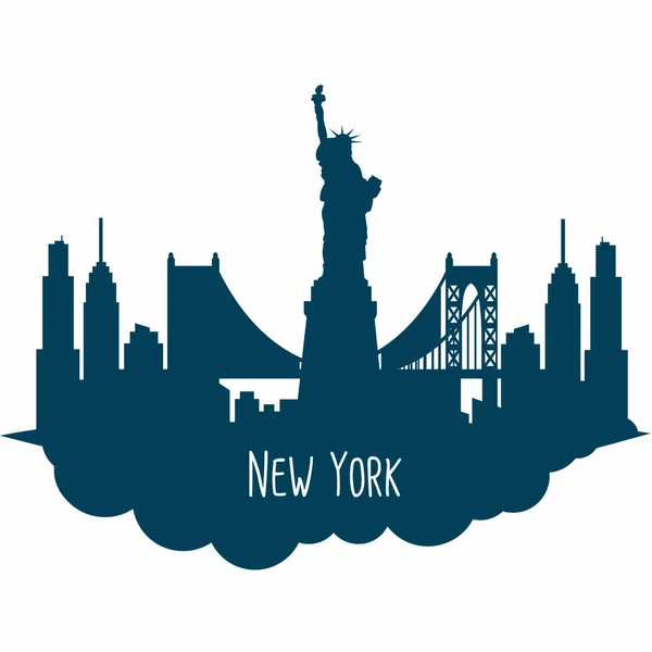 Ретро Векторная Иллюстрация Архитектуры Нью Йорка Силуэт Города Небоскреб Плоский — стоковый вектор