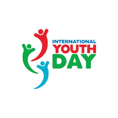 Mutlu gençlik günleri. Dostça bir takım, işbirliği, arkadaşlık. Uluslararası Gençlik Günü Kutlaması kartı.