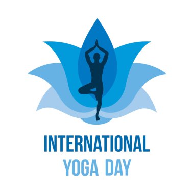 Uluslararası yoga günü metniyle yoga konsepti. Yoga Vücut Duruşu egzersizi. Yoga yapan insanlar