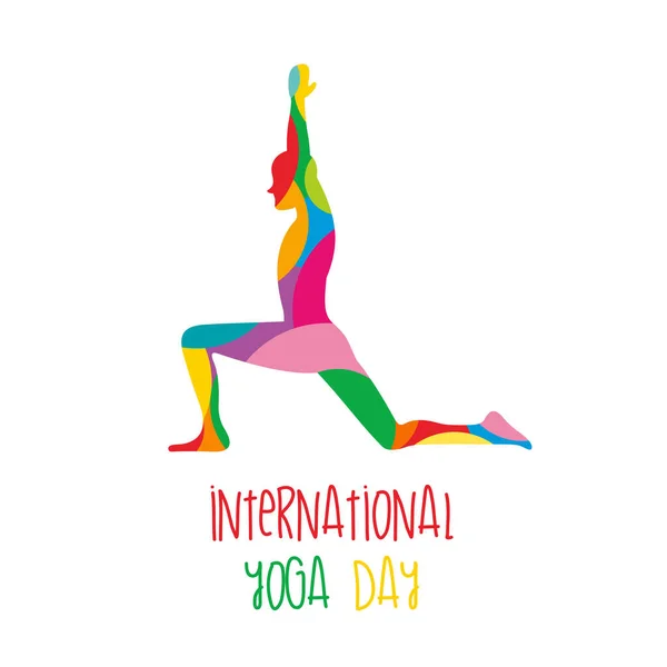 June International Yoga Day People Doing Yoga Body Posture Vector — Stock Vector