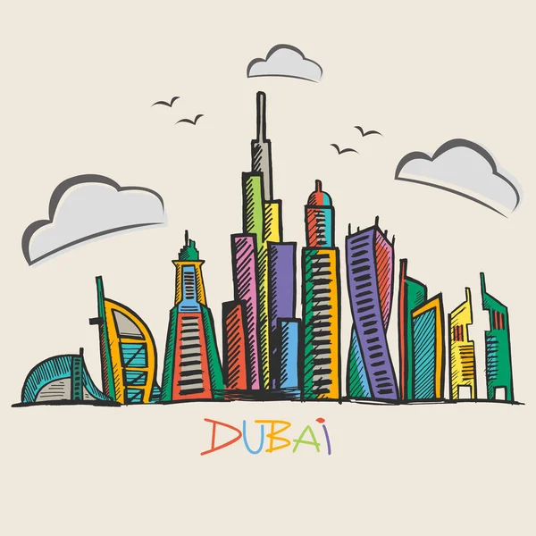 Цветная Бумажная Огранка Дубая Векторная Иллюстрация Cityscape Всеми Известными Зданиями — стоковый вектор