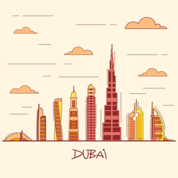 Dubai Kaupunkikuva Pilvenpiirtäjiä Maamerkkejä Vektori Kuva — vektorikuva