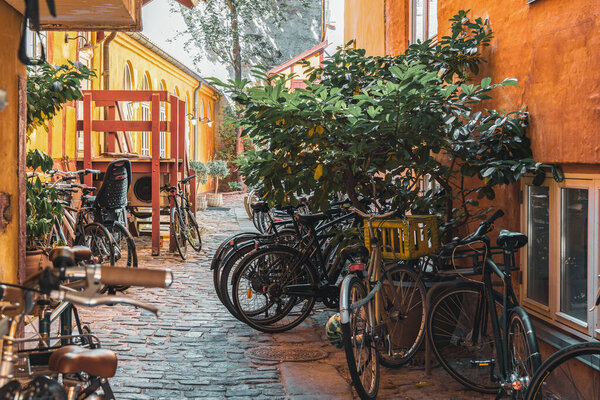 Beautiful old courtyard in Copenhagen with bike parking