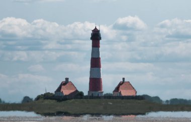 St. Peter-Ording, Westenhoefer Deniz Feneri, Kuzey Denizi, Schleswig-Holstein, Almanya