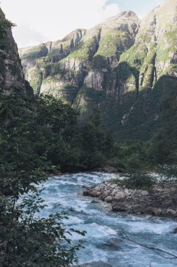 Norveç 'teki vadiden akan dağ nehrinin güzel manzarası.