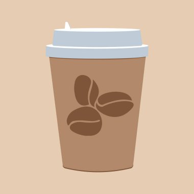 Takeaway paper coffee cup to drink and to go in a flat style on a colored background.