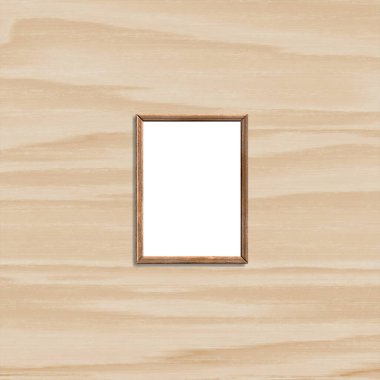 Ahşap arka planda doğal ahşap fotoğraf çerçevesi. Boş resim. Vektör dekor elemanı. Sunumlar için gölgeli 3D poster. 3d illüstrasyon