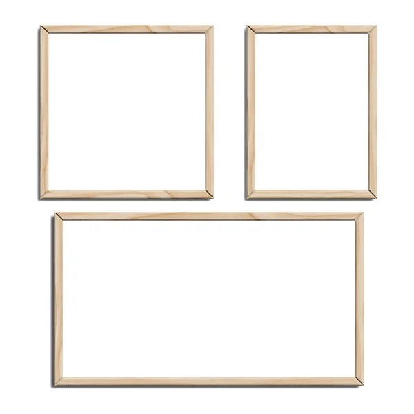 Photo Frame Made Natural Wood Wall Set Square Photo Frames — Stock Vector