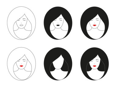 Kadın doğrusal ikonun soyut portresi. Kozmetoloji, kadın avatarı veya kullanıcı konsepti. Vektör grafik etiketi