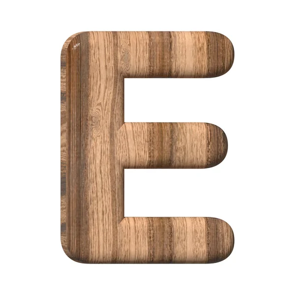 白い背景に木製の文字E 茶色の木の質感でレンダリングされた3D 3Dイラスト — ストック写真