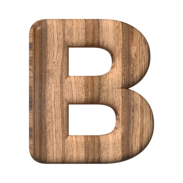 白色背景上的木制字母B 3D渲染与棕色木材纹理 3D说明 — 图库照片