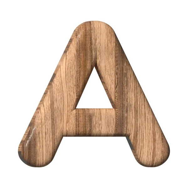 白色背景上的木制字母A 3D渲染与棕色木材纹理 3D说明 — 图库照片