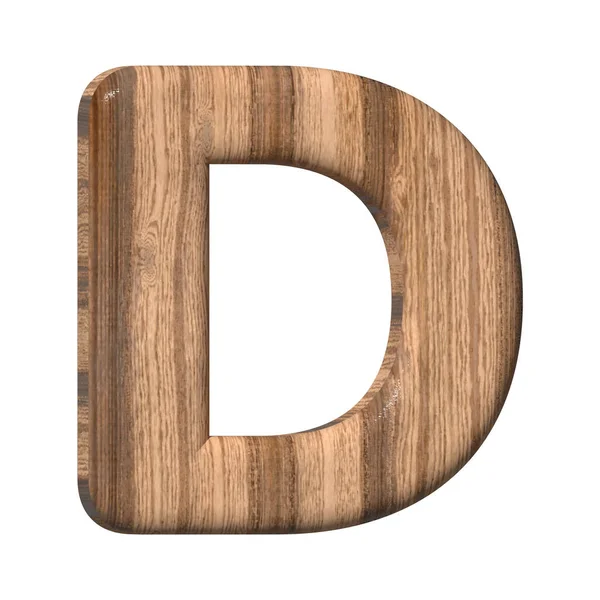 白色背景上的木制字母D 3D渲染与棕色木材纹理 3D说明 — 图库照片