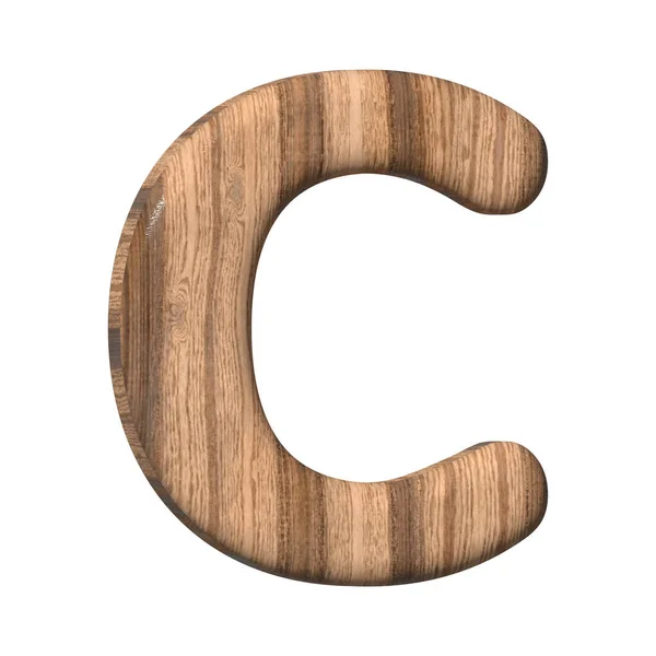 白色背景上的木制字母C 3D渲染与棕色木材纹理 3D说明 — 图库照片