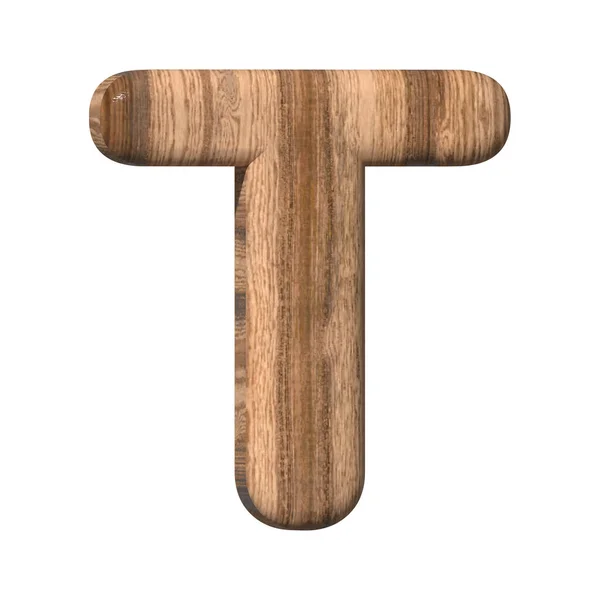 白色背景上的木制字母T 3D渲染与棕色木材纹理 3D说明 — 图库照片