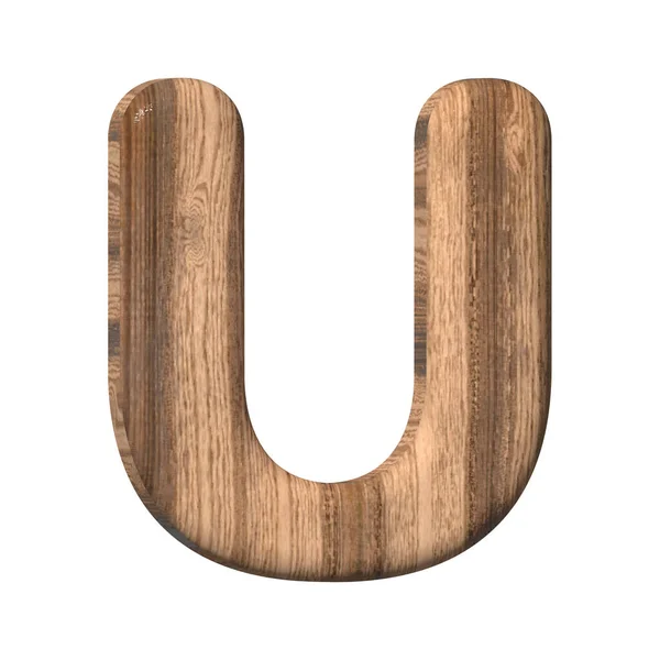 白色背景上的木制字母U 3D渲染与棕色木材纹理 3D说明 — 图库照片