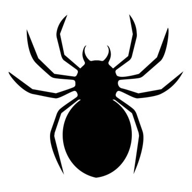 Beyaz arka planda izole edilmiş siyah, büyük, korkunç örümcek. Tasarımınız için ürkütücü Cadılar Bayramı dekorasyon unsuru. Tarantula örümceğinin silueti. Hayvan clipart vektör tasarımı çizimi.