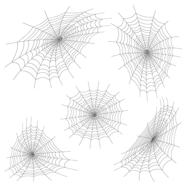 Ensemble Toile Araignée Noire Pour Halloween Sur Fond Blanc Illustration — Image vectorielle