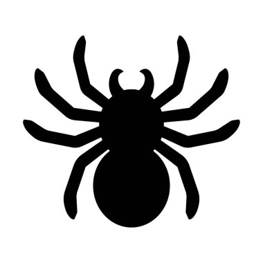 Beyaz arka planda izole edilmiş siyah, büyük, korkunç örümcek. Tasarımınız için ürkütücü Cadılar Bayramı dekorasyon unsuru. Tarantula örümceğinin silueti. Hayvan clipart vektör tasarımı çizimi.