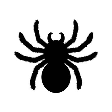 Beyaz arka planda izole edilmiş siyah, büyük, korkunç örümcek. Tasarımınız için ürkütücü Cadılar Bayramı dekorasyon unsuru. Tarantula örümceğinin silueti. Hayvan clipart vektör tasarımı çizimi.