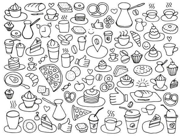Doodle Kávé Rajzok Kézzel Készített Vázlatok Élelmiszer Ital Gyorsétterem Firka Stock Vektor