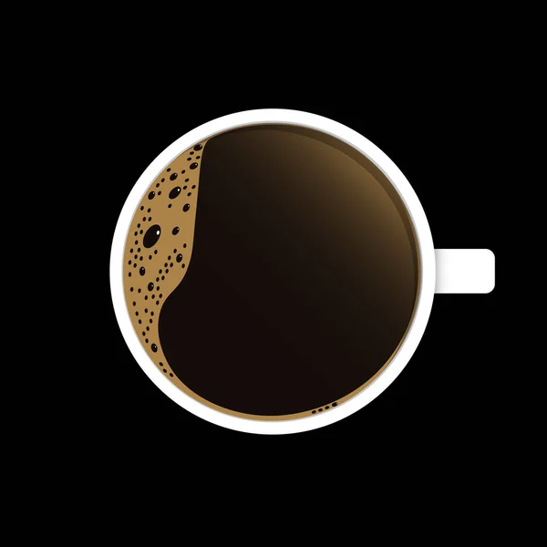 顶部的咖啡杯与地方为您的文字 新鲜的浓缩咖啡图标 在黑色背景上孤立的向量图 — 图库矢量图片