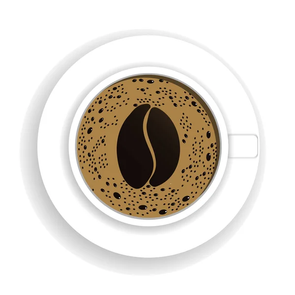 Kahve Çekirdeği Şeklindeki Köpüklü Kahve Fincanının Üst Görüntüsü Taze Espresso — Stok Vektör