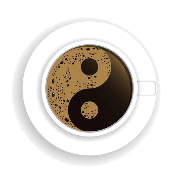顶部的咖啡杯与泡沫在创意符号形状阴阳 新鲜的浓缩咖啡图标 在白色背景上孤立的向量图 — 图库矢量图片
