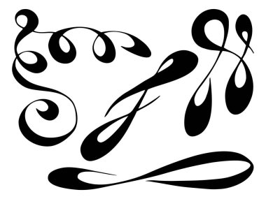 Kaligrafi girdapları ve dekoratif motifleri olan klasik el yazısıyla çizilmiş vektör seti. Çerçeveler için dekoratif ögeler. 