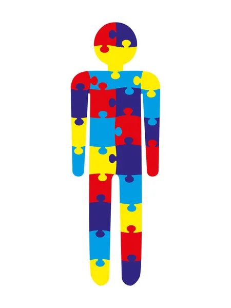 stock vector Multi-colored puzzle in the shape of a person. Puzzle on a white background. Symbolic pieces of the autism puzzle. Vector illustration