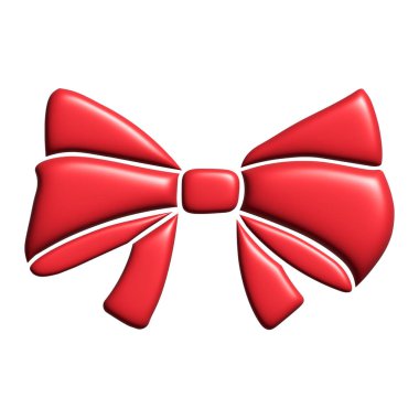 3D el çizilmiş kırmızı hediye yayı, kurdele beyaz arkaplanda izole edilmiş.. 