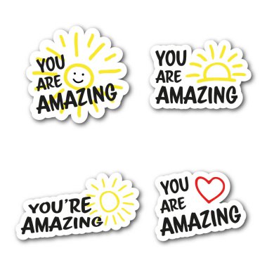 Pozitif onaylı çıkartma şeklinde vektör renkli motivasyon yazıtları seti. İnanılmazsın.. 