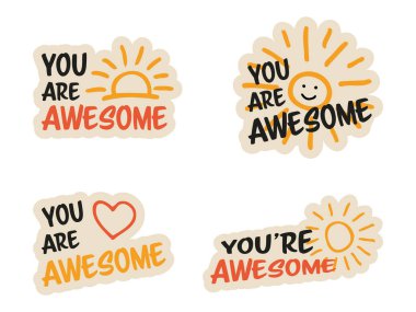 Pozitif onayla etiketlenmiş vektör renkli motivasyonel yazıtlar kümesi. Harikasın..