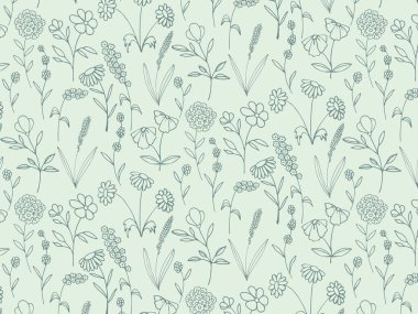 Kusursuz çiçek deseni, bitkiler. Elle çizilmiş vektör klasik botanik elementler. Çizgi çalışması. Botanik taslak çizimi. Dekorasyon için zarif, estetik, stil öğeleri. 