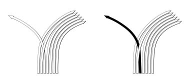 Bir yönde oklar ve diğer yönde bir ok. İş, yeni strateji, yaratıcı fikirler, yenilikçi çözüm, yeni iş kavramları, ana akım yok, farklı fikirler. 