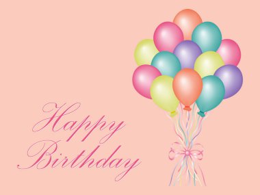 Bir deste renkli balon ve mutlu yıllar mesajı. Uçan renkli helyum balonları ve kurdelelerle kutlama arka planı. Bayram tebrik kartı ve parti davetiyesi tasarımı, mutlu yıllar.