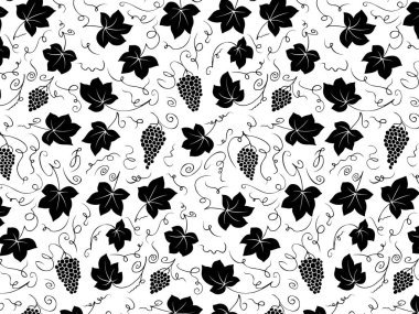 Botanik monokrom, üzümler, yapraklar, dallar, sarmaşıklar, böğürtlenler, girdaplar, bitkiler. Dekorasyon için dekoratif elementler. Vektör botanik elementlerin el çizimleri