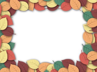 Sonbahar sınır çerçevesi şeffaf arkaplanda renkli parlak sonbahar yaprakları ile. Şükran Günü, hasat bayramı, dekorasyon ve tasarım için botanik çağdaş doğa geçmişi. Kağıt kesim biçimi