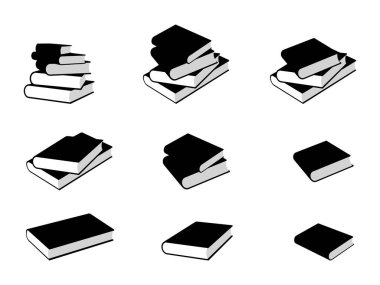 Tek renkli ikon kitap seti, bir yığın kitap. Şeffaf arkaplanda logo izole edildi. Vektör illüstrasyonu