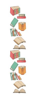 Renkli bir kitap seti, defter, defter, kitap yığını. Şeffaf arkaplanda izole edilmiş düz stil logo. El çizimleri. Vektör illüstrasyonu 