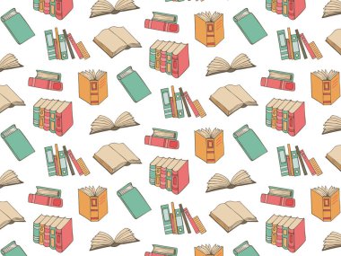 Renkli, kusursuz bir defter, defter, defter, kitap yığını. Şeffaf arkaplanda izole edilmiş düz biçimdeki simgeler. El çizimleri. Vektör illüstrasyonu 