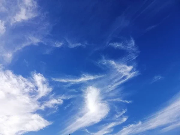 クラウドストライプ ホワイト アイスクリスタル 良い日にしばしば起こる 空は青かった スカイクラウド クラウドタイプ クリアスカイ 青い背景 空の青い背景 — ストック写真