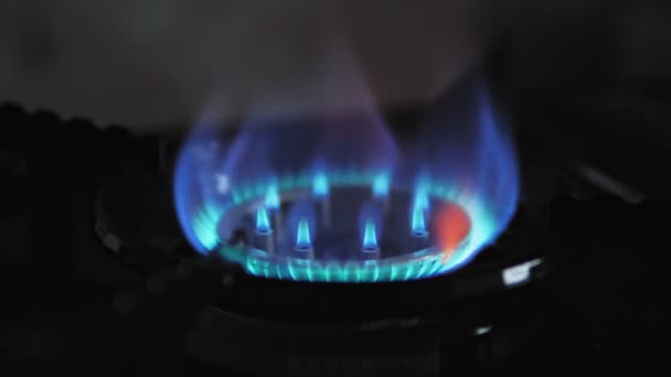 Gasspis Lågan Tänd Slow Motion Video Närbild Begreppet Gasutpressning Högkvalitativ — Stockvideo