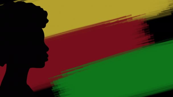 黑色历史月计算机图形学 一个非洲女孩的轮廓 背景浅薄 有文字 高质量的4K镜头 — 图库视频影像