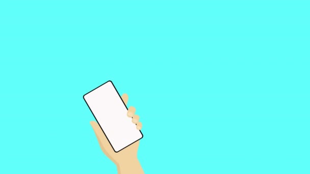 人手拿着装有白屏的智能手机的动画镜头 二手的手指碰了碰手机屏幕 用食指触摸触摸板的动画 — 图库视频影像