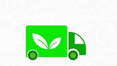Green truck with white leaves. Eco-friendly distribution and delivery signs, international green free trade. Environmentally friendly mode of transportation. Fast efficient delivery. Eco-delivery