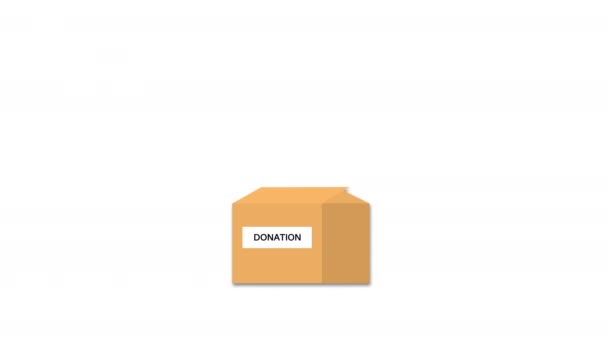 Put Pants Sweater Shirt Open Cardboard Box Labeled Donate Second — 图库视频影像