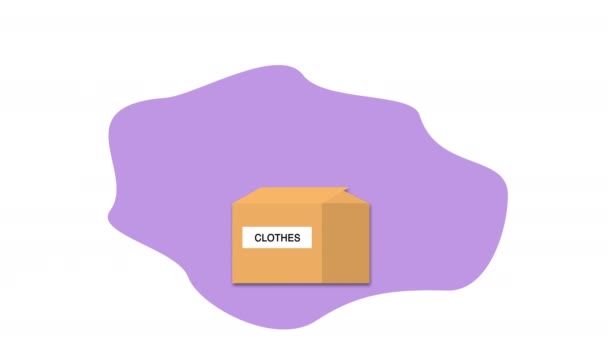Put Pants Sweater Shirt Open Cardboard Box Labeled Donate Second — Stock videók